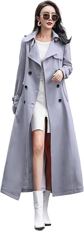 ebossy Women Double Breasted Duster Trench Coat Slim Full Length Maxi Long