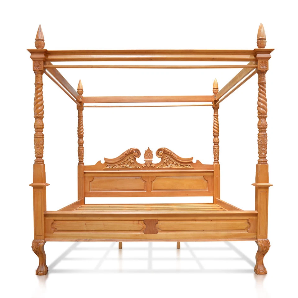 USA King 76"X80" MahoganyQueen Anne style hand carved four poster canopy bed - Image 2 of 4