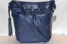 NEW NWT ISABELLA FIORE Navy Blue Leather Tassel Stud SARITA Hobo 395