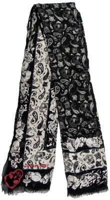 FLASH SALE: Zadig Voltaire Paisley Print Skull Scarf Black White 100% Modal