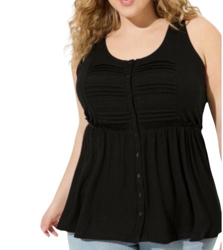 TORRID DeepBlack Textured Jersey Scoop Neck Button Down Babydoll Top NWT Size 1X