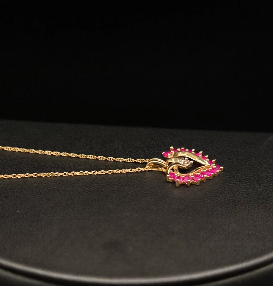 10K Gold Ruby and Diamond Heart Necklace - Image 2 of 4