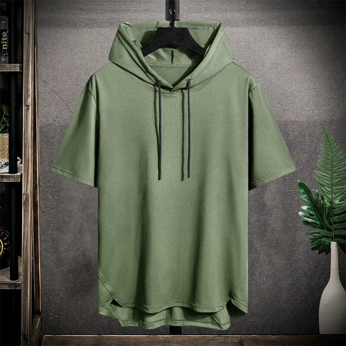 Summer Men's With Hood Short Sleeve Hoodies Hip Hop T shirt Streetwear T Shirts - Imagen 13 de 21
