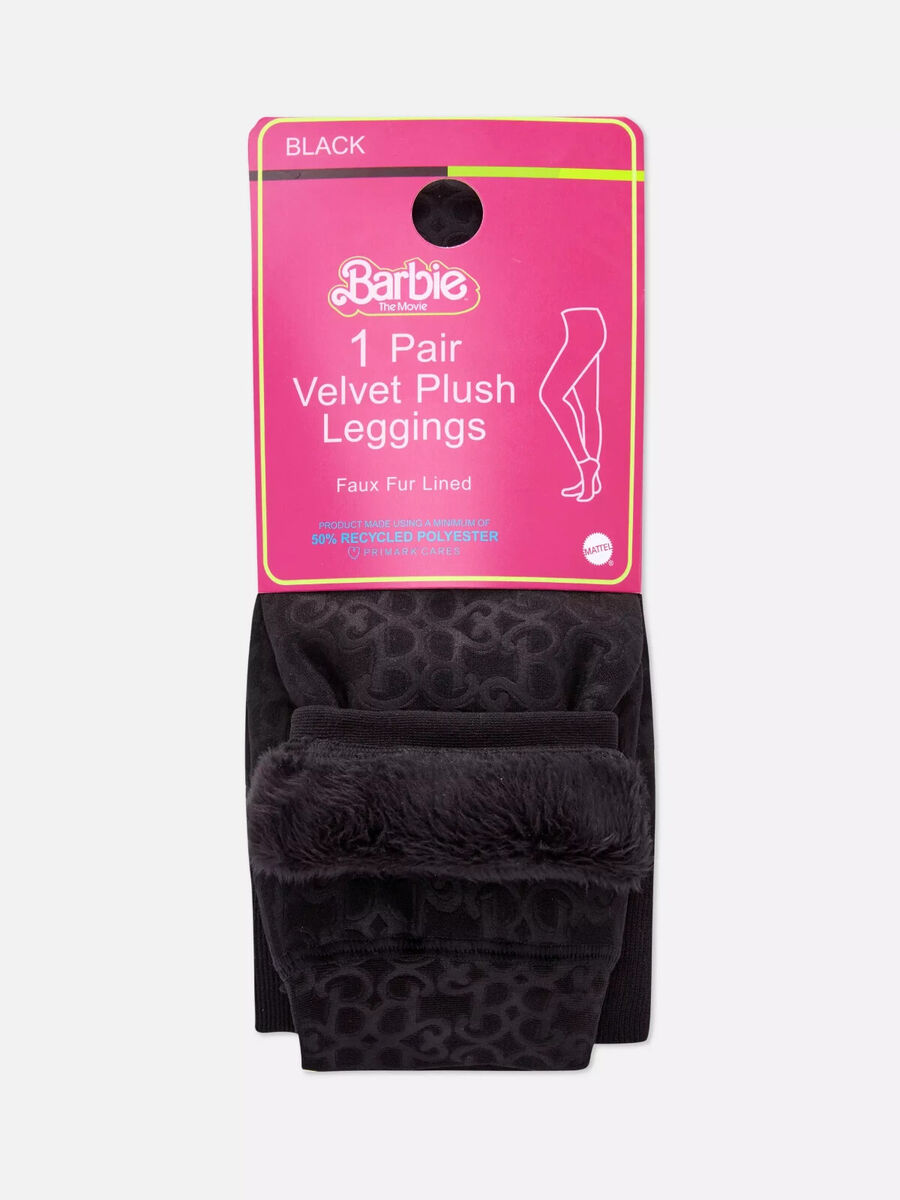 Womens Ladies Primark Barbie The Movie Velvet Plush Leggings Faux Fur Lined