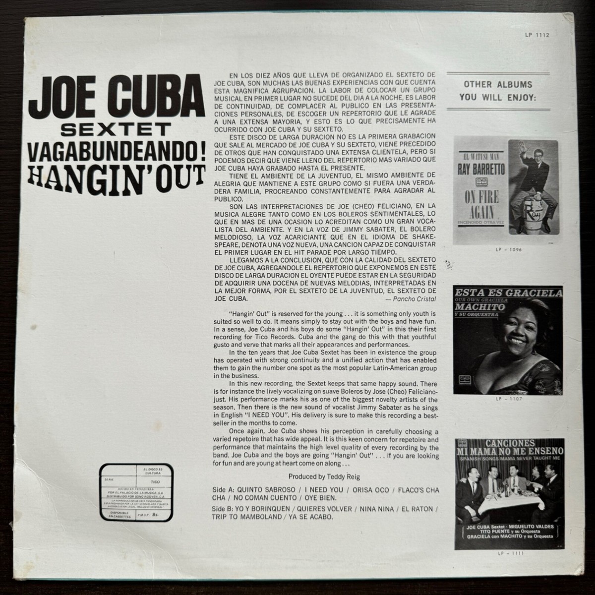 Joe Cuba Sextet ‎– Vagabundeando! (Hangin' Out) SALSA GUAGUANCO EX