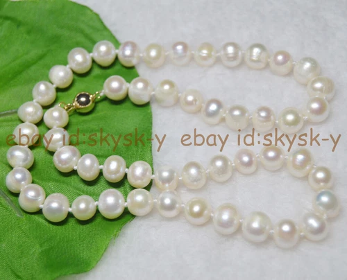Natural 20 inch 9-10mm white Akoya pearl necklace 14K buckle AA - Picture 4 of 5