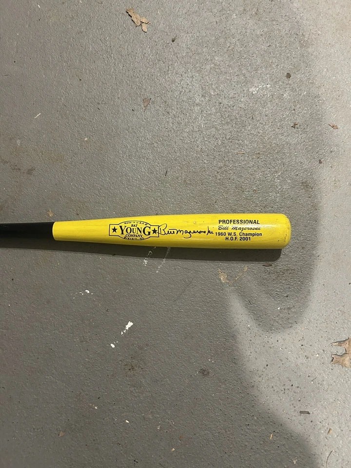 Bill Mazeroski AUTOGRAPHED Engraved Black and Yellow HOF Bat - Image 2 of 2