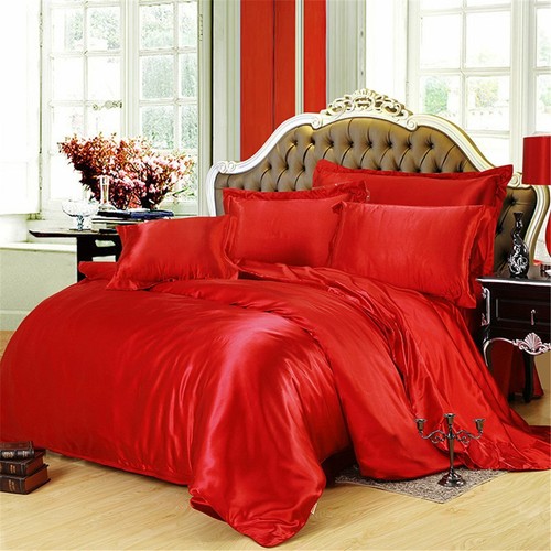 3 PC King Red Satin Silky Bedding 