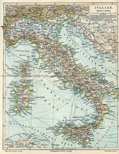 Italia Sicilia Corsica Sardegna Vecchio Orig. Cartina Geografica Di 1897