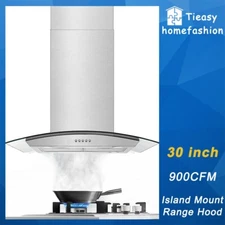 30" Island Mount Range Hood Glass Stainless Steel 900CFM Cook Vent 4 LEDs New