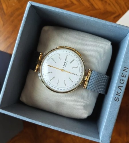 SKAGEN HYBRID SIGNATUR T-BAR QUARTZ WHITE DIAL LADIES SMART WATCH NEW