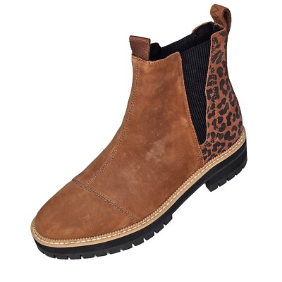 Toms Dakota Ankle Boots Womens Brown Leopard Cheetah Nubuck Leather Pull  On
