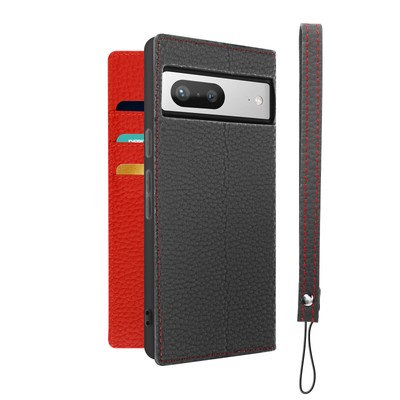 Made for Google Pixel 7 Case Textured Leather Design Video Stand Black