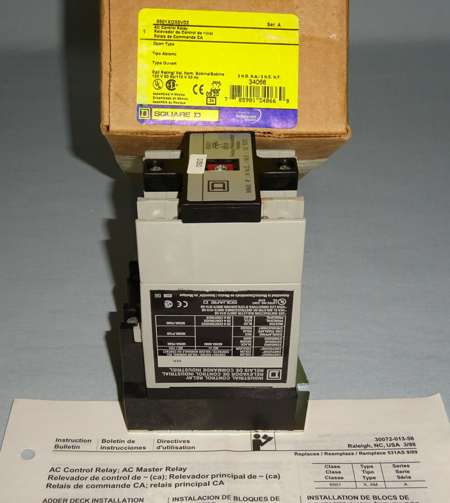 Square D 8501XO33V02 AC Control Relay 120 VAC Coil Series A 8501X033 NEW |  eBay
