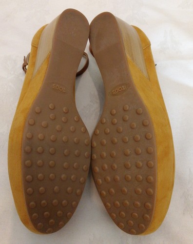 Tod's Ankle Strap Suede Platform Wedge Pumps Women Shoes Mustard uk 4.5 eu 37.5 - Picture 7 of 8