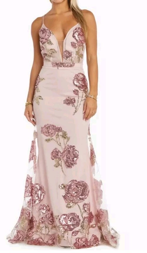 open lace back dress Shimmer Bloom Floral Sequin Lace-Up Mini Dress main image 1