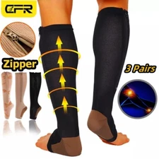 Zipper Open Toe Compression Socks 20-30mmHg Calf Leg Support Stocking Men Women