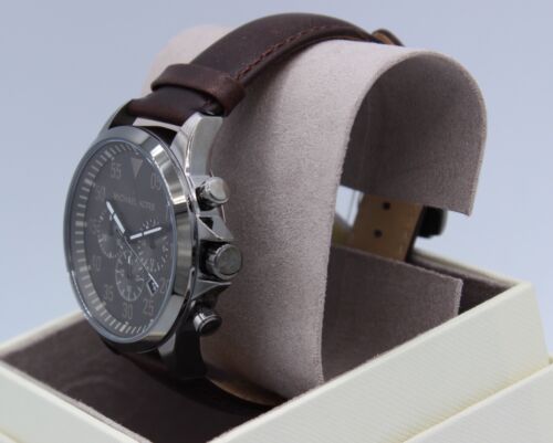 NEW AUTHENTIC MICHAEL KORS THOMPKINS GRAY BROWN LEATHER CHRONO MENS MK8863 WATCH - Picture 3 of 12