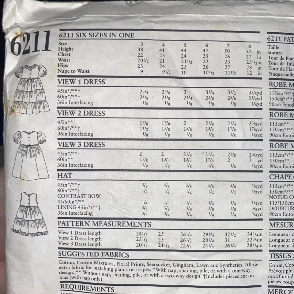 Vintage New Look Girls Dress Sewing Pattern 6211 Size 3-8 Cut Complete - Image 2 of 2