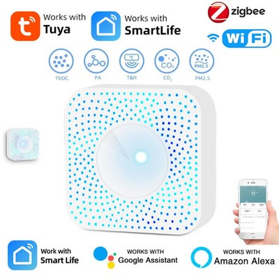 Tuya ZigBee/WiFi Air Quality Detector PM2.5 VOC CO2 Temp 6in1 Smart Air Sensor 