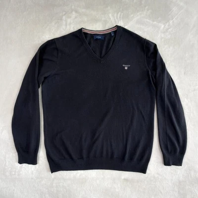 Gant Pullover Herren M Blau Pulli V-ausschnitt Wollmischung Gesticktes Logo - Bild 1 von 4