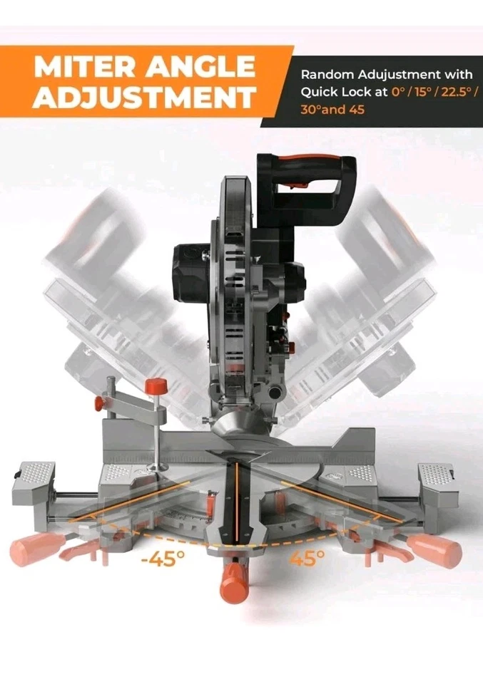 Sierra ingleteadora compuesta DWT de 12 pulgadas con doble corte biselado (-45/0/+45) guía láser Foto 4 de 4