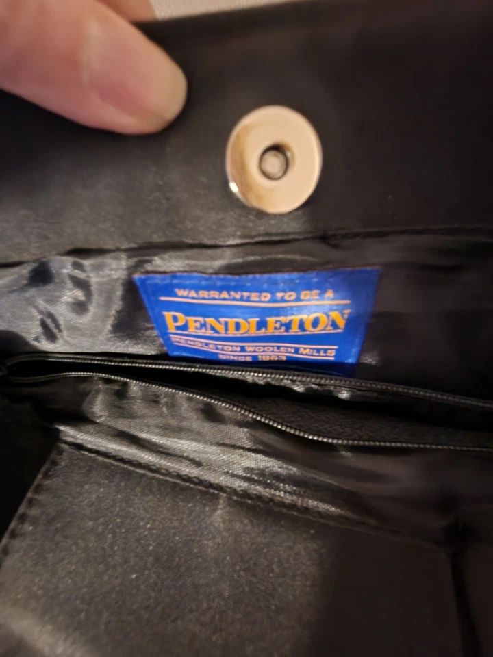 PENDLETON Bolso de Hombro Cartera Lana Cuero Borde Suroeste Estampado Azteca D6 Foto 3 de 4