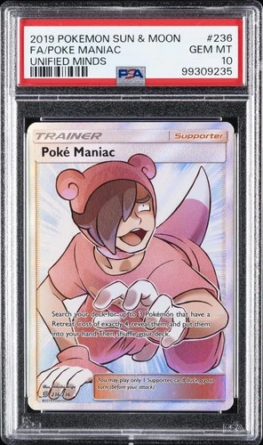 2019 POKEMON SUN & MOON UNIFIED MINDS #236 FULL ART/POKE MANIAC PSA 10