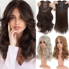 Hair Topper Full Head Clip In Hair Extension with Bang Lace Toupee Real as Human