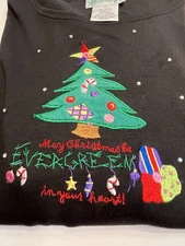 Quacker Factory Embroidered Christmas Tree 3/4 Sleeve Black Tunic Top Sz 1X