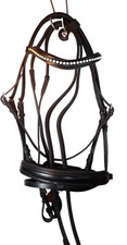 Trense schwarz Leder türkis grün Strass weich unterlegt mit Zügel WB NEU