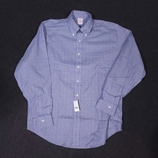Brooks Brothers Stretch Oxford Button Down Shirt Mens 16-35 Blue Check Non Iron