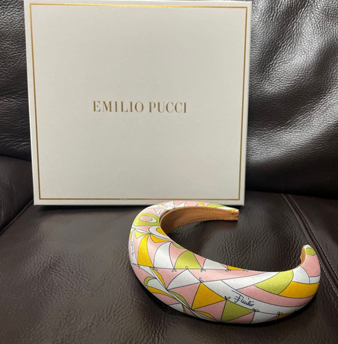 EMILIO PUCCI Headband Multicolor Polyester & Leather Hair Accessory with Box