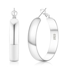 SENTERIA 925 Sterling Silver Hoop Earrings for Women, 8mm Wide 40MM, Sliver