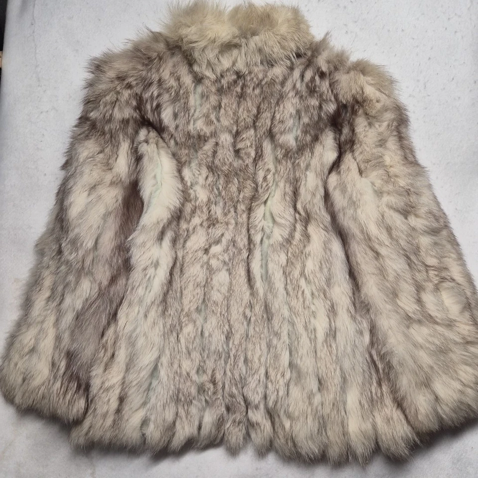 Abrigo de piel de zorro Saga de colección etiqueta plateada blanco tostado marrón talla M cuello necesita reparación Foto 2 de 4