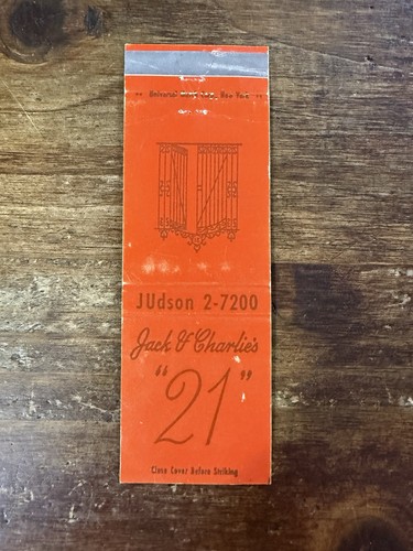 H140 Jack & Charlie’s “21” Restaurant NYC New York City Vintage Matchbook Cover