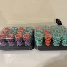 VINTAGE CLAIROL LOCK 'N ROLL CURLERS 24 HOT ROLLERS 2 SIZES SPOOLIES BT-1 Red Gr