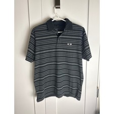 Oakley Striped Polo Shirt Mens Black Gray Short Sleeve Golf Casual Size Medium