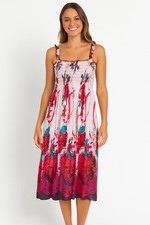 Unbranded Stretchy Sundress Medium Smocked Bodice Beach Midi Dress