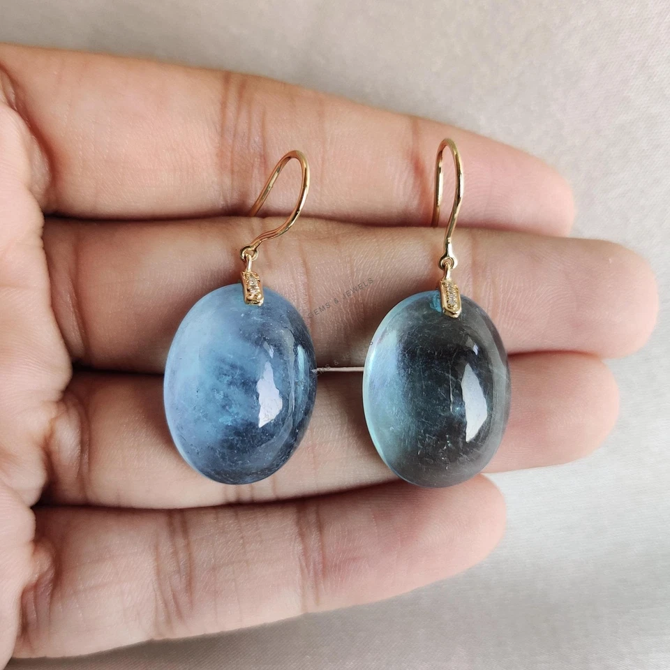 Pendientes Aguamarina Natural 34.220 Ct en Oro 14K con Diamantes Naturales Regalo Foto 4 de 4