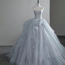 A-Line Tulle Evening Dresses Strapless Sleeveless Pleat Party Gowns Customized