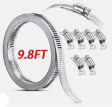 1pcs 9.8ft Stainless Steel Adjustable Hose Clamp with 6 Fasteners Worm Gear