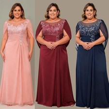 Plus Size Chiffon Mother of The Bride Dresses Lace Sequin Wedding Evening Gown