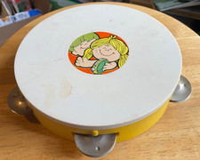 Vintage-Yellow Plastic Children's Single Row Tambourine-Unbranded-7.5 inches
