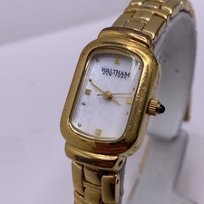 Vintage Waltham New York Womens Mop Dial Gold Tone Reversible Band Watch New Bat