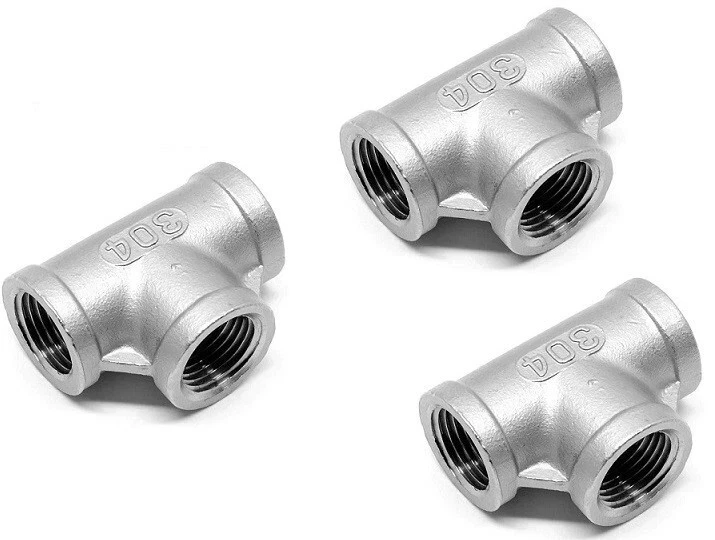 5 Pcs, 3/4" 150 Female NPT Tee Cast 304 Stainless Steel Pipe Fitting - Image 2 of 4