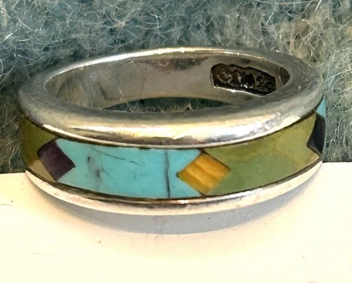 Vintage Multi-Stone Turquoise Ring 925 Silver Handmade