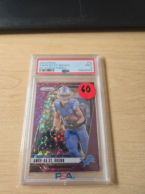 2024 Panini Prizm - Amon-Ra St. Brown #95 Purple No Huddle Prizm /49 PSA 9 Lions