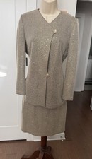 EUC ST JOHN EVENING Skirt Suit Jacket Gold Paillette Santana Knit Womens 2/4 6 S