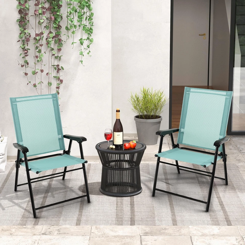 Juego de 2 sillas plegables de patio, sillas honda de exterior con ba... Foto 2 de 4